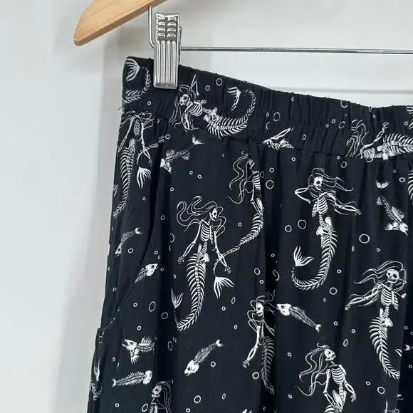 Black Friday Skeleton Mermaid Print Midi Skirt Gothic Whimsygoth Halloween Goth - Picture 5 of 11